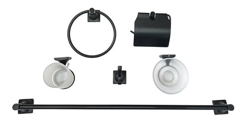 Rohermet Kit Set 6 Bathroom Accessories Black Metallic Glass 0