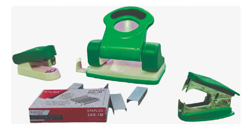 Kanex Set Stapler + Hole Punch + Staple Remover + Staples Green 1