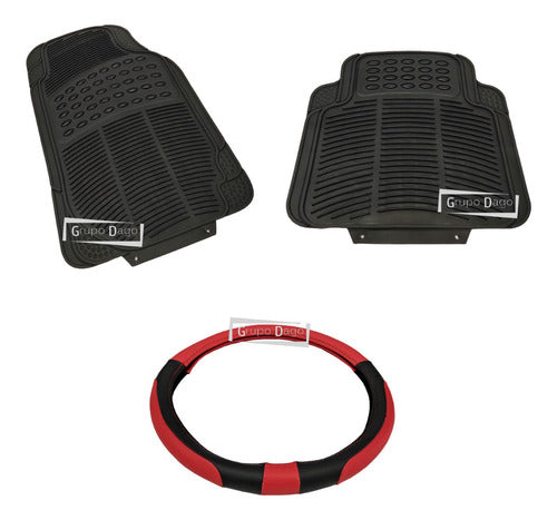 Fiat Uno Premium Rubber Floor Mats & Deluxe Steering Wheel Cover Combo 0