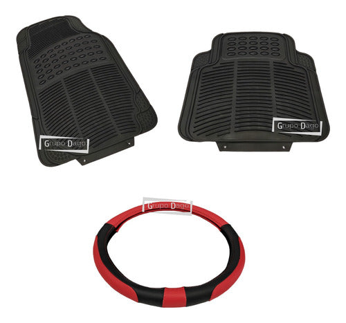 Grupo Dago Peugeot 206 Premium Rubber Floor Mat and Luxury Steering Wheel Cover Combo 0