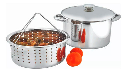 Carol Set 3 Pzs Acero Inox Cacerola Vaporiera Con Tapa 22 Cm 0