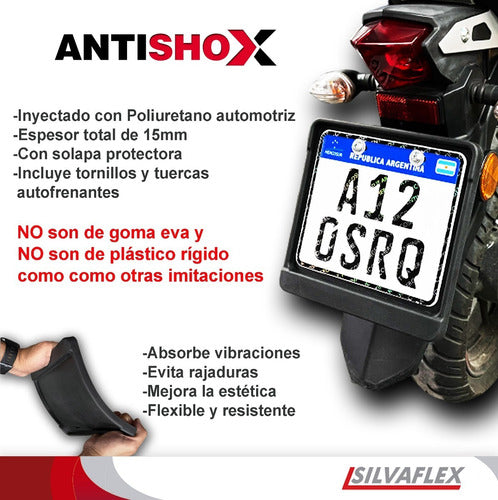 SILVAFLEX® Antishox® Motorcycle License Plate Protector | Prevents Vibration and Damage 2
