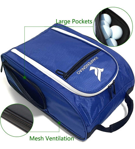 XIANFENGNIAO Golf Shoe Bag Blue for Men and Women with Ventilation 2