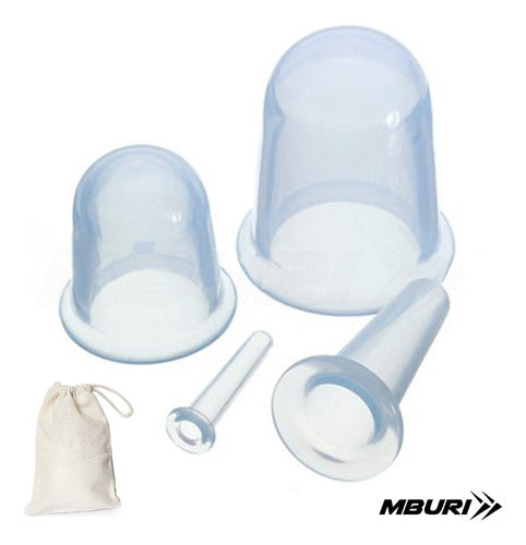 Mburi Sport Set of 4 Silicone Cups for Cellulite Control + Drainage Massage Oil 5