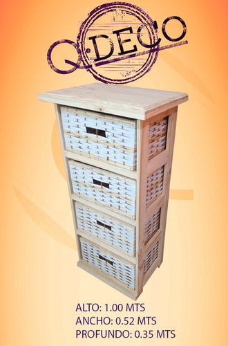 4-Basket Organizer with Natural Wicker in Crude Pine 1