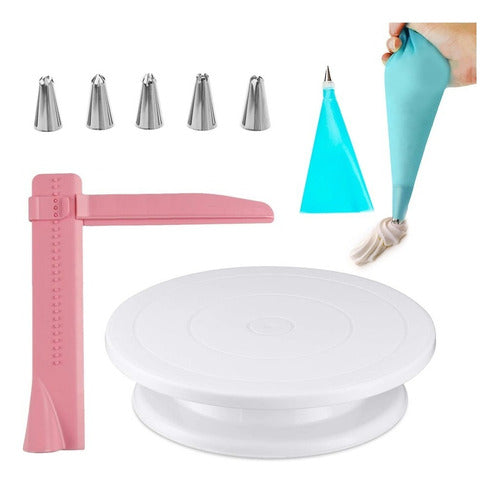 Cake Decorating Set with Rotating Plate, Smoother, Piping Bag, and Tips 0