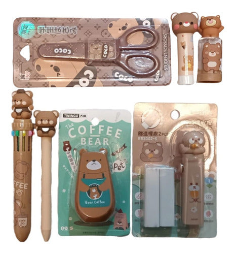 Kit Escolar Osito Baby Bear Lapiz Tijera Goma + 4 Art. Kawai 0