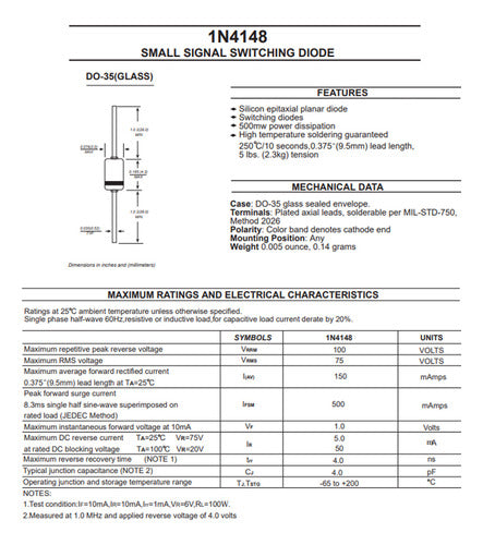 ELUMILED (1N4148) Diodo Switching 300mA 100V TRR<4ns Pack X100 1