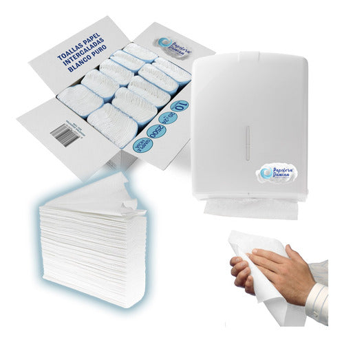 Papelera Damián Intercalated White Paper Towels 2 Boxes + Plastic Dispenser 0