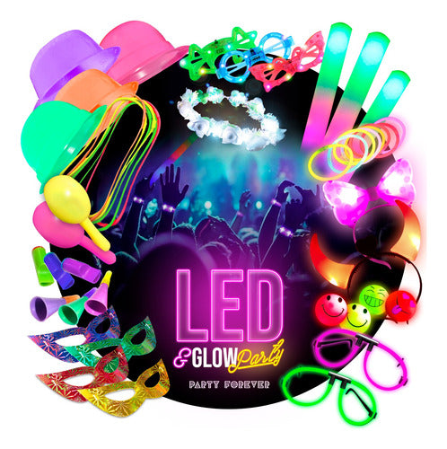 Combo Luminous LED Neon Glow Party Kit for 100 People 240 Items 0