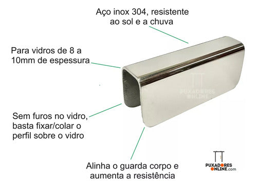 Perfil U Conectivo União Para Vidro De 8 E 10mm Inox Reto 1