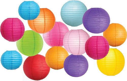 Set of 5 Chinese Rice Paper Lanterns Assorted Colors 40cm 0