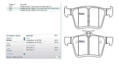 Frasle Rear Brake Pads VW Golf TSI 1.4 2014 Audi A3 13/ 3