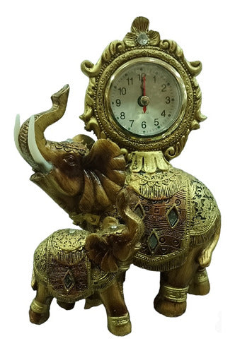 Elephant Clock with Calf Resin 0