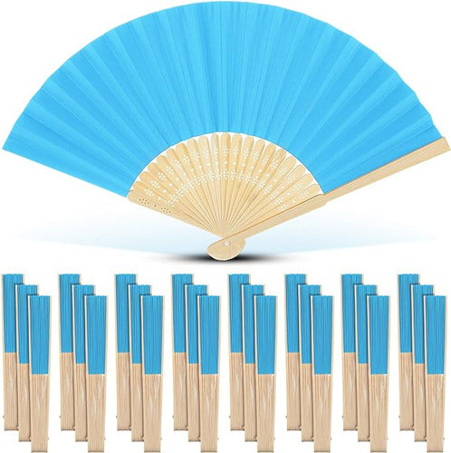Yinkin Folding Fans Bamboo and Paper Handheld Folded Fans for Decor, Weddings Blue 0