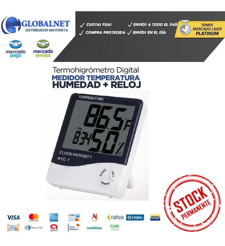 Termohigrómetro Digital Temperatura Humedad Sensor Con Reloj 1