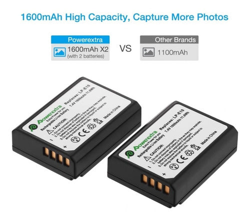 Powerextra LP-E10 Charger and 2 Batteries for Canon Rebel 6