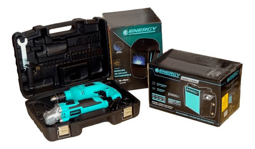 Energy Kit Soldadora 200 Amp. Taladro Perc. Amoladora Careta 1