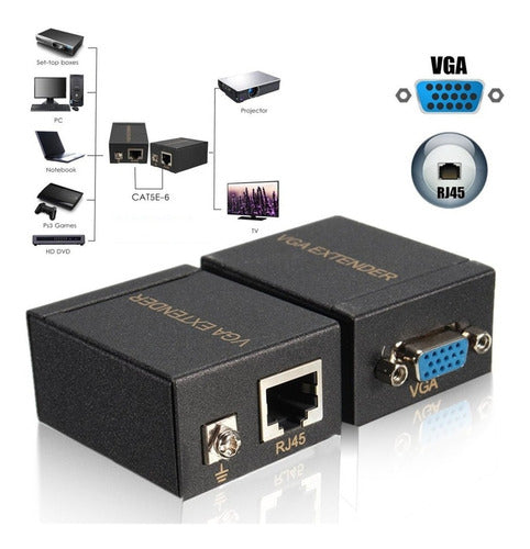 Adaptador Extensor Vga Video Via Cabo Rede Rj45  60m 1080p 4