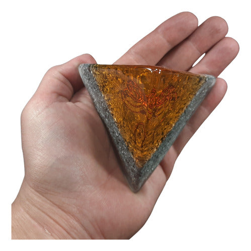 Orgonitos® Orgonite Orange Tetrahedral Pyramid with Quartz Crystal 0