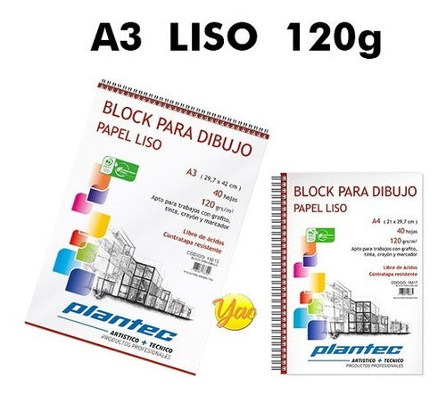 Plantec Block Para Dibujo A3 120 Gms Liso 40 Hojas C/espiral 1