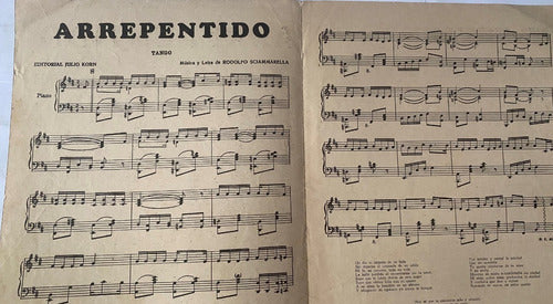 Antigua Partitura De Tango, R. Sciammarella, Arrepentido  Mv 1