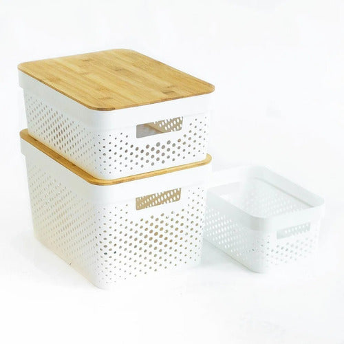 Large Plastic Organizer Box with Wooden Lid 0