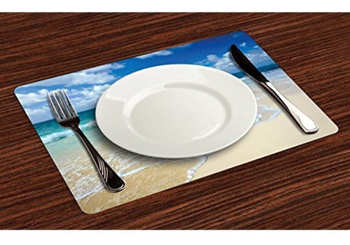 Lunarable Wave Place Mats Set De 4 Beach Con Foamy Waves En 0