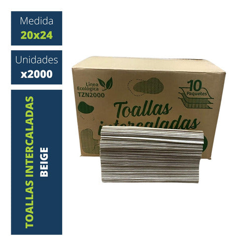 Toallas Intercaladas 20x24 Beige Baño Dispenser X2000u 1