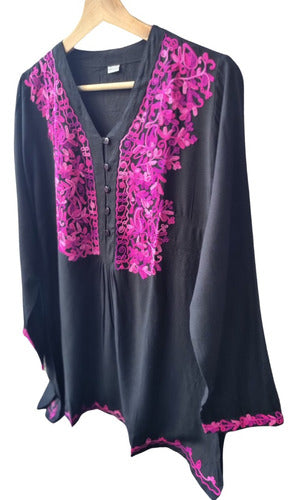 Embroidered Kashmir Buttoned Wide Indian Blouse 42
