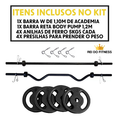 Kit Barras De Academia Com Pesos E Anilhas Musculação 1