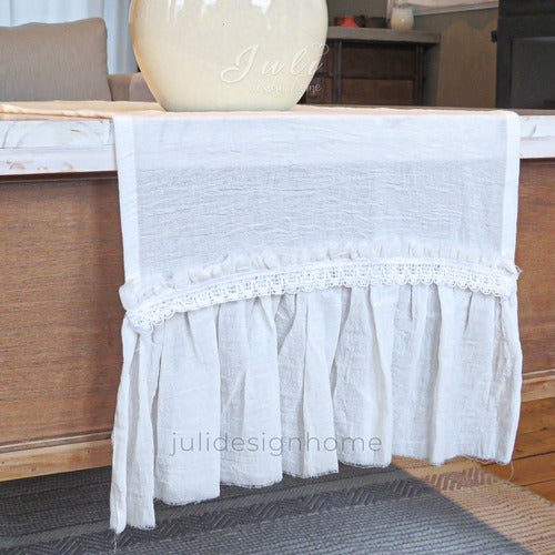 Gauze Table Runner with Ruffled Lace Trim - Premium Quality 3