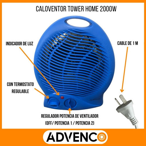 Tower Home Caloventor Estufa 2 Potencias 1000w/2000w Regulable 1