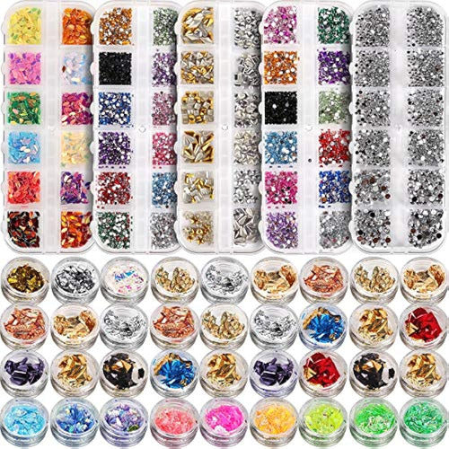 Teenitor 5 Boxes 11440 Pieces Rhinestones for Nails and 3 Boxes Nail Foil 0