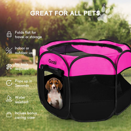 Goozii Foldable Pet Playpen for Dogs - 73cmx73cmx43cm - Pink 2