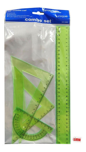 LW Set Geometría Reglas 30cm Escolar X4 Escuadras Verde - Cc 2