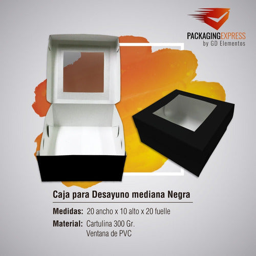 Packaging Express Cajas Para Desayunos Mediana Negra Cookies C/visor Pack X50 1