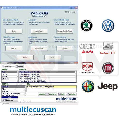 ADAPTADORES MULTIECUSCAN Scanner Vag Kkl Multiecuscan Vcds Fiat Vw + Kit Adaptadores 5