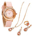 Flowingraff Set of 4: Watch + Necklace + Ring + Earrings * Pink 0