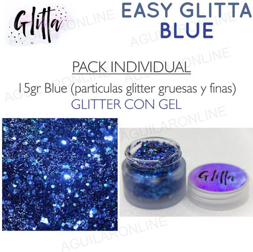 Glitta Glitter En Gel Blue Easy Glitta Maquillaje Brillo Azul 1