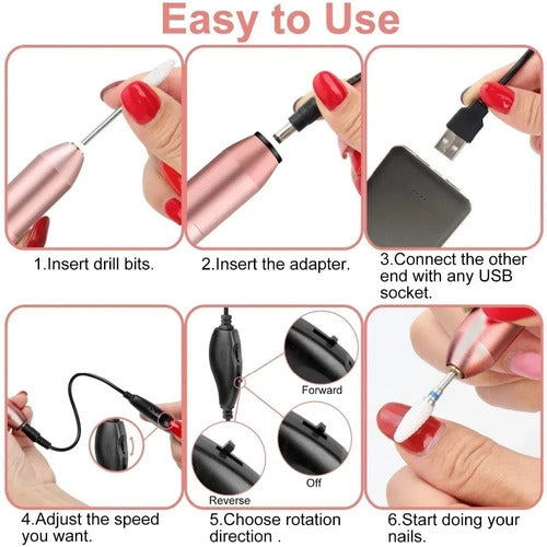 Professional USB Electric Manicure Drill + Nail Bit Kit 5