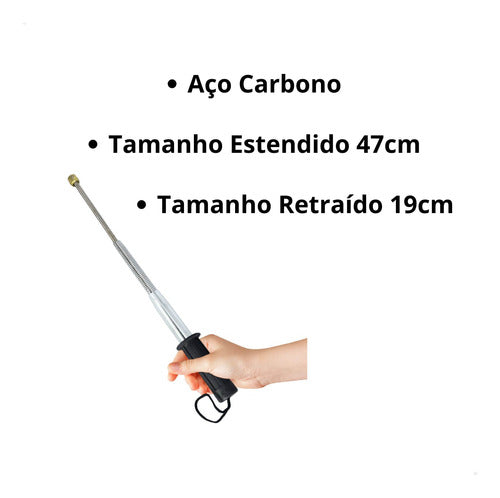 Bastão Retrátil Defesa Pessoal Tonfa 47cm Aço Carbono 4