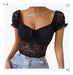 Shoponline Blouse Women's Short Sleeve Lace Top Black 6