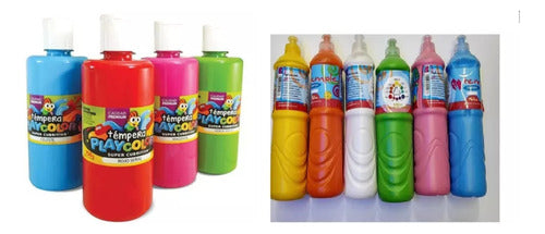 PlayColor Tempera Fluo Bottle 750ml School Garden Various Colors X4 0