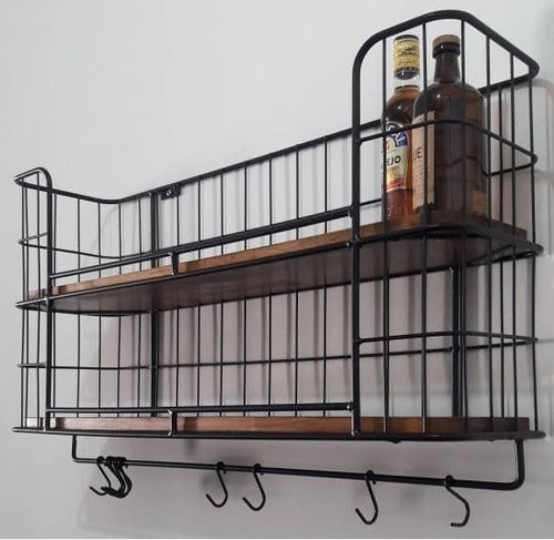 Industrial Hanging Shelf with 2 Shelves and Hooks 2