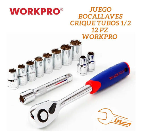 Workpro Juego Bocallaves Crique Tubos 1/2 12 Pz Cr-v Pro 1