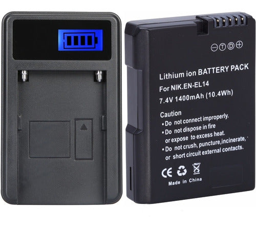 1bateria Para Nikon En-el14 1400mah + Cargador Usb Display 0