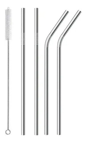 Reusable Stainless Steel Straws Set with Cleaner - 3 Pieces - Sorbetes Acero Inoxidable Reutilizables Con Limpiador 3 Pz