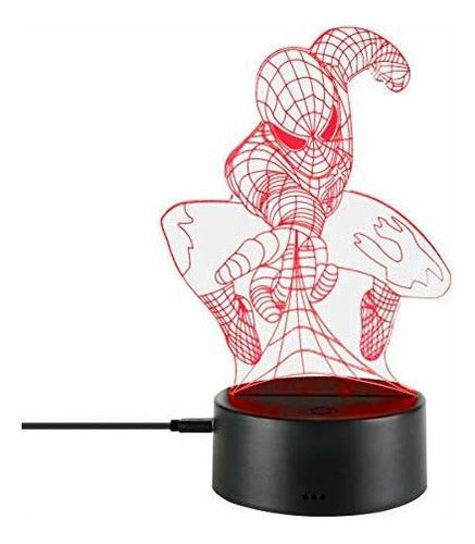 Luz Nocturna 3d Óptica De Spider Man Botón 7 Colores Niños 0