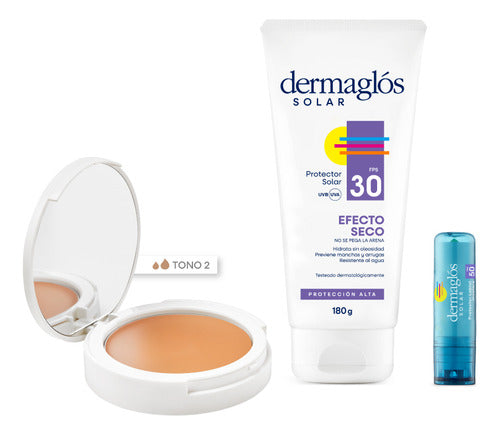 Dermaglós Solar Protection Kit: Body SPF 30 + Compact SPF 50 + Lip Balm 0